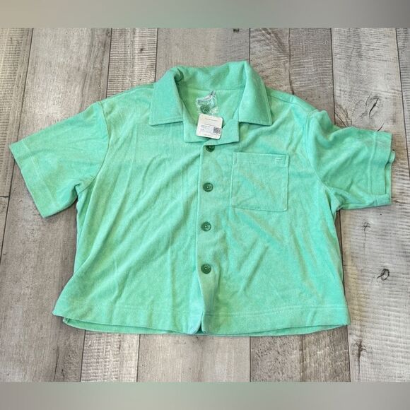 NWT Fabletics Island Terry Boxy Button Up Shirt - Picture 2 of 4